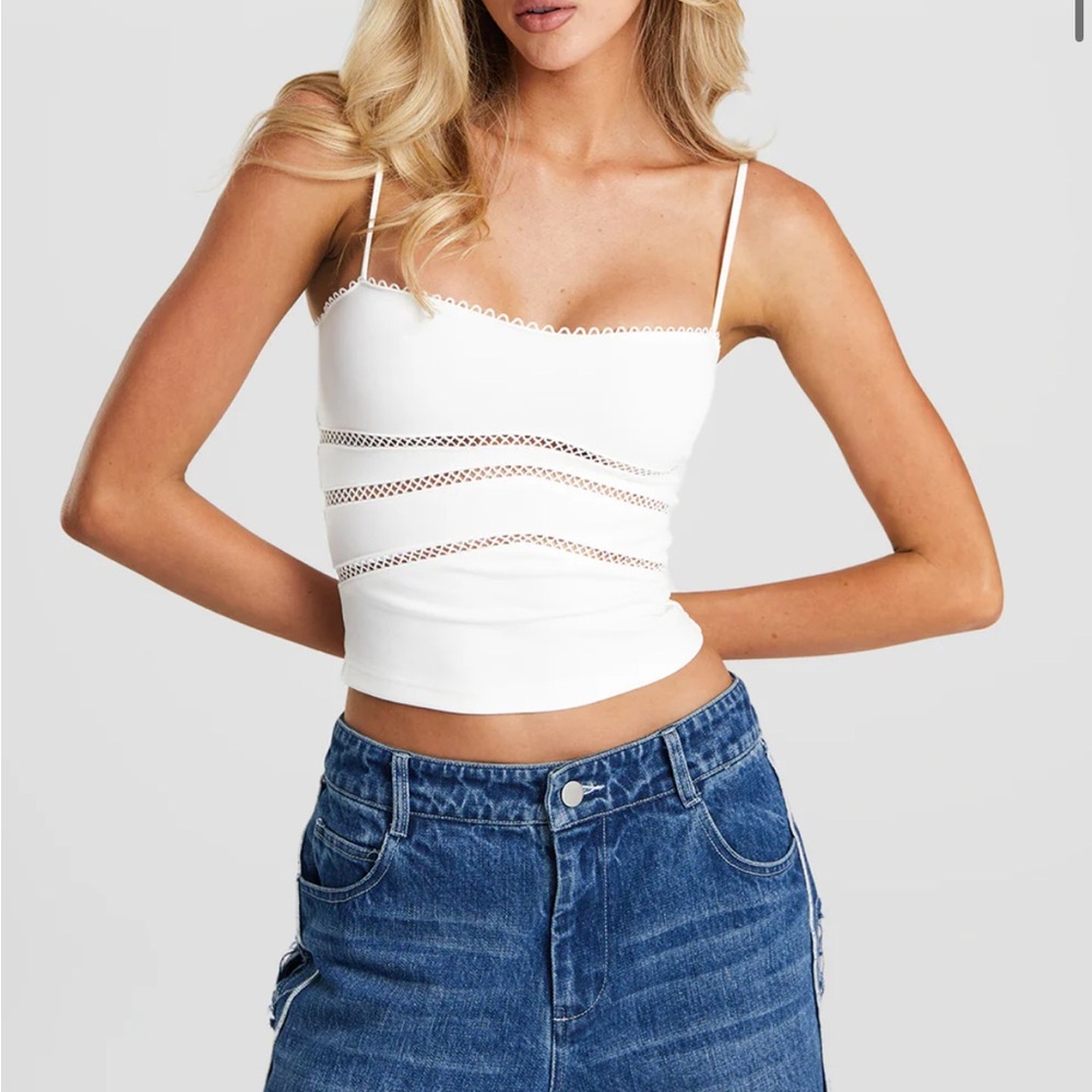 White Fitted Cut-Out Crop Camisole